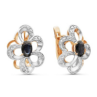 Серьги золотые с бриллиантами и сапфирами, изображение 1