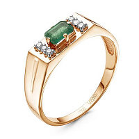Кольцо золотое с бриллиантом и изумрудом, изображение 1